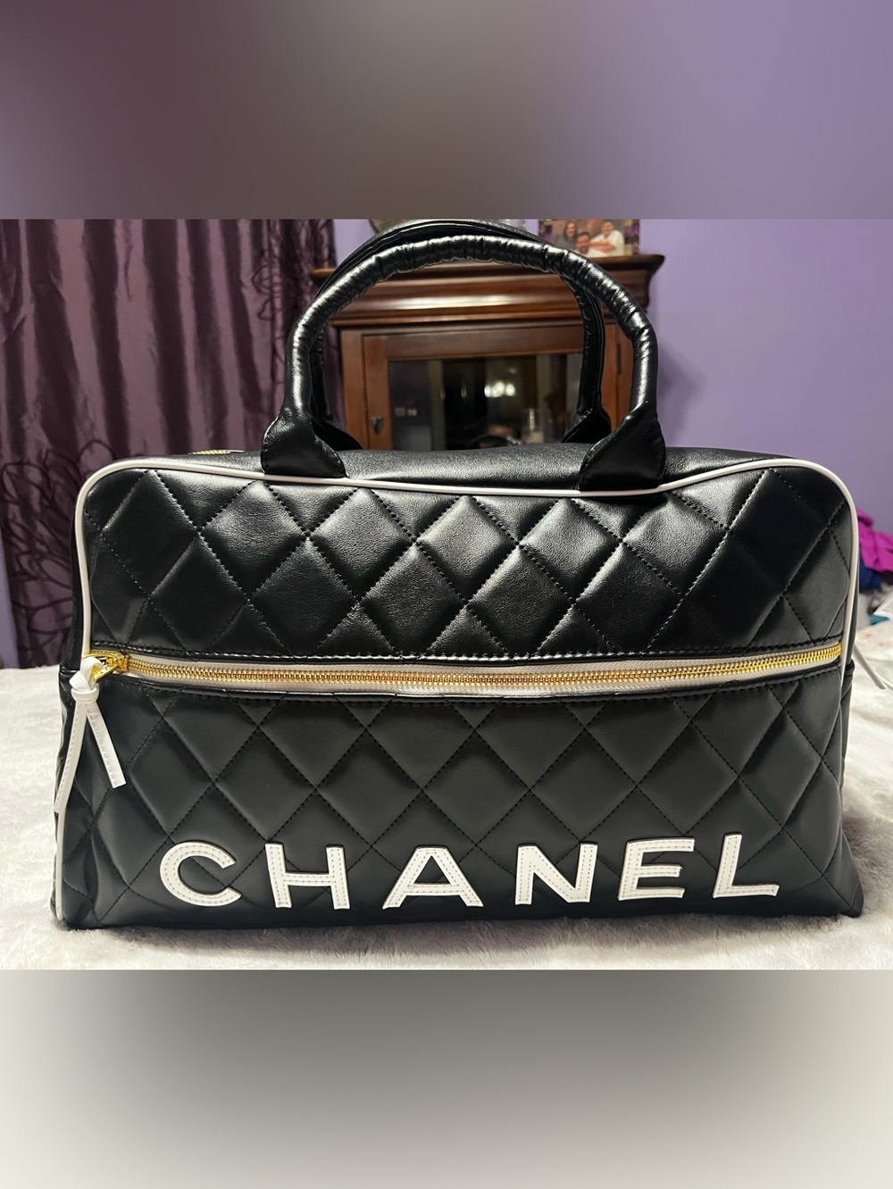 Double C Designer Vintage Quilted Duffle Carry On Bowler Bag X-Large Size